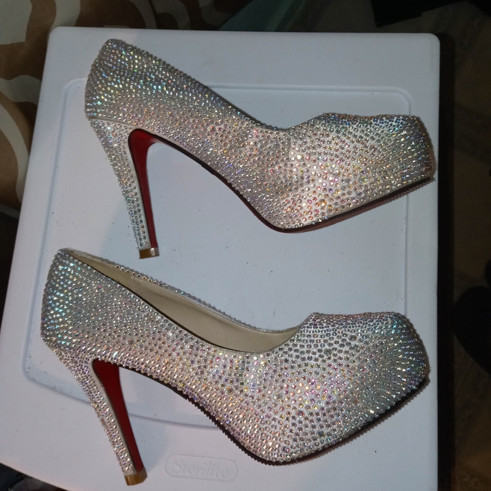 Silver sparkly heels